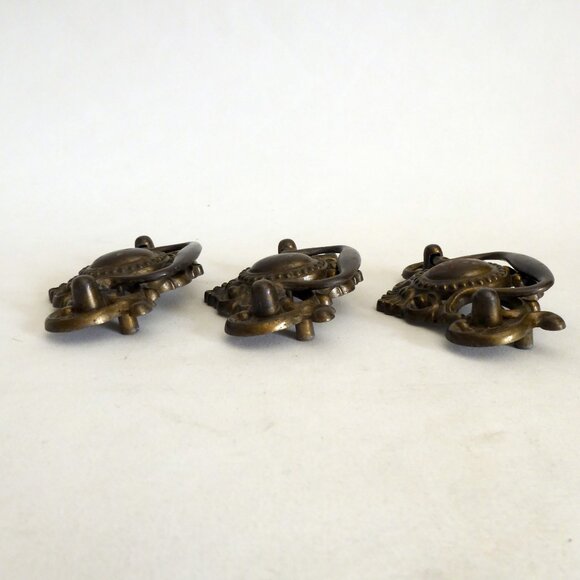 VINTAGE DRAWER HANDLE PULL BRASS HARDWARE SET - Picture 12 of 15